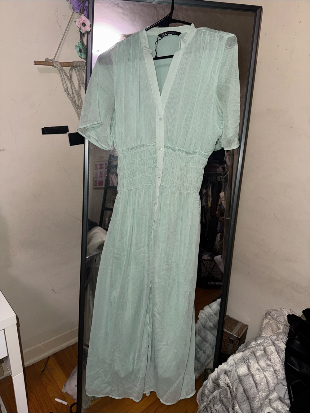 Zara Mint Green Button-Front Maxi Dress